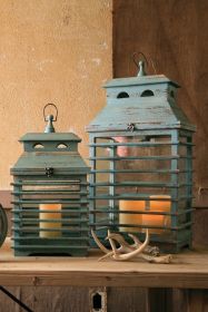 SET OF TWO VINTAGE BLUE SHUTTER LANTERNS