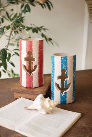 SET OF TWO PAINTED CLAY ANCHOR LUMIARIES