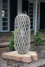 TALL GREY WILLOW LANTERN WITH GLASS - LARGE