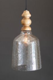 CLEAR PEBBLED GLASS PENDANT LIGHT WITH  WOODEN FINIAL