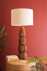 QUAD-CARVED MANGO WOOD TABLE LAMP WITH FABRIC SHADE