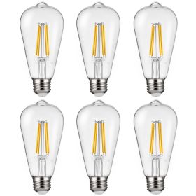 6 Pack Edison Bulbs LED ST19 7W Dimmable 800 Lumens 2700K E26 Antique