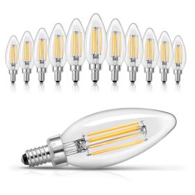 LED Candelabra Bulbs, 12-Pack Dimmable Chandelier Light Bulbs, Vintage Clear Glass Candle Light Bulb with 2725K Warm Lighting