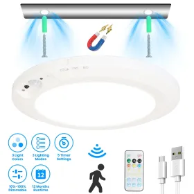 Magnetic Flush Ceiling Light Rechargeable Motion Sensor Ceiling Light Wireless Ceiling Light With Timer Remote Stepless Dimmable For Closet Stair (Color: White)