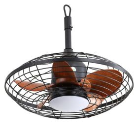 20 Inch Downrod Mount Ceiling Fan LED 18W 3CCT 5 ABS Blades DC Motor With Hanging And Hook For Outside Patios Pergola (Color: Black)